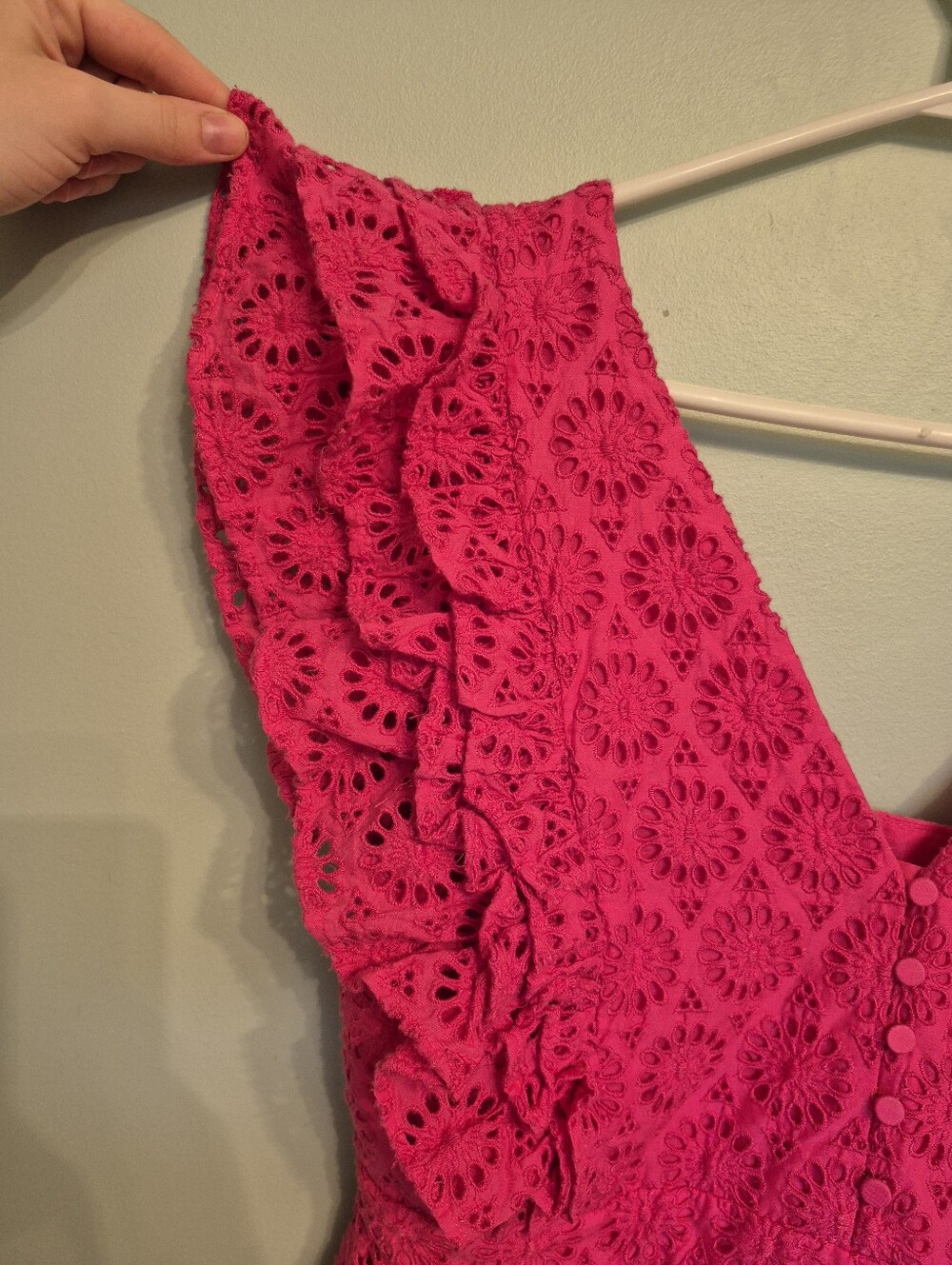 NWT JCrew Women's Boho Cottagecore Feminine Pink Eyelet Ruffle Blouse Size 8 - Picture 3 of 8